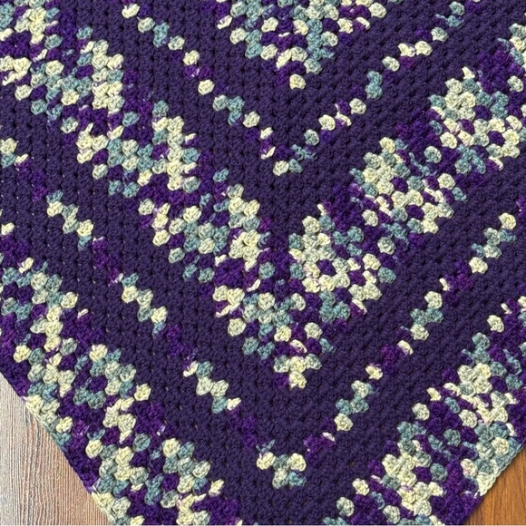 Handmade Crochet triangle Granny Scarf Shawl | Purple Multi Cozy Wrap - Picture 2 of 4